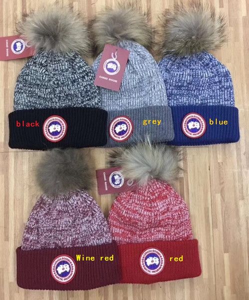 unisex Winter brand CA CANADA embroidery men knitted wool Skullieswith real raccoon fox fur women casual outdoor beanies