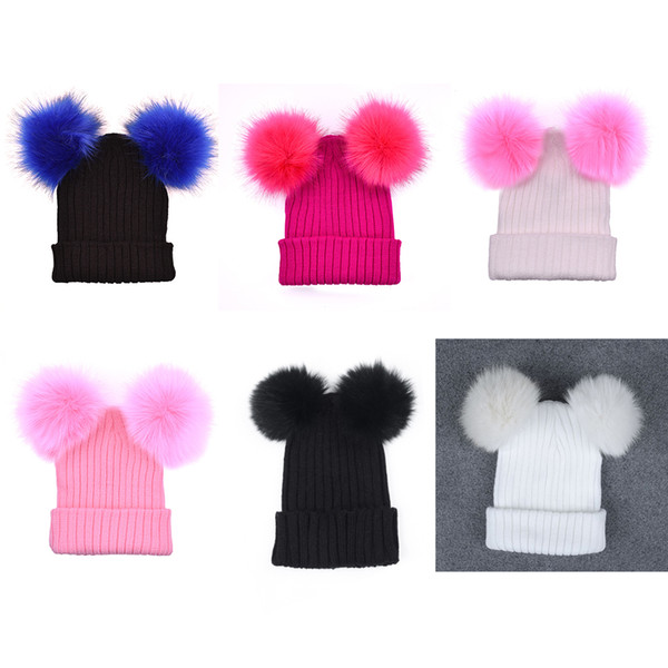 Female Hat women Winter Caps Hats Double Pom Beanie Hat Crochet Braided Knit Beanies Soft Warm Cute Hat C00952