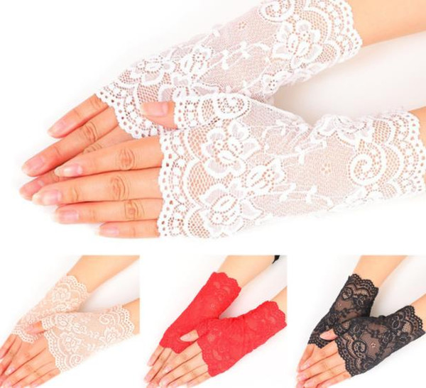 Fashion Sexy Summer Female Half Finger Sunscreen Short Lace Gloves Women Driving Rose Flower Pattern Fingerless Sun Gloves