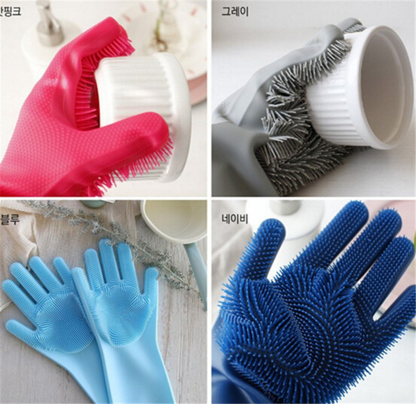 High quality Many Color New Cleaning Brush Silicone Glove Clean the bathroom cook and pet car Magic glove Free shipping