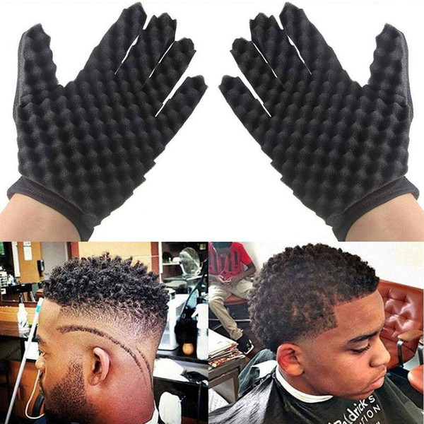 New Fashion High Quality Curly Gloves Curls Coil Magic Tool Wave Barber Hair Brush Sponge Gloves Hair Care Head Massager K166