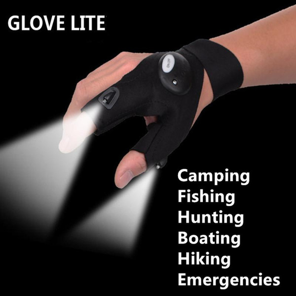 Outdoor Right Fishing Magic Fingerless Glove LED Light Flashlight Torch Cover Black Camping Riding Glovelite Luminous Gloves