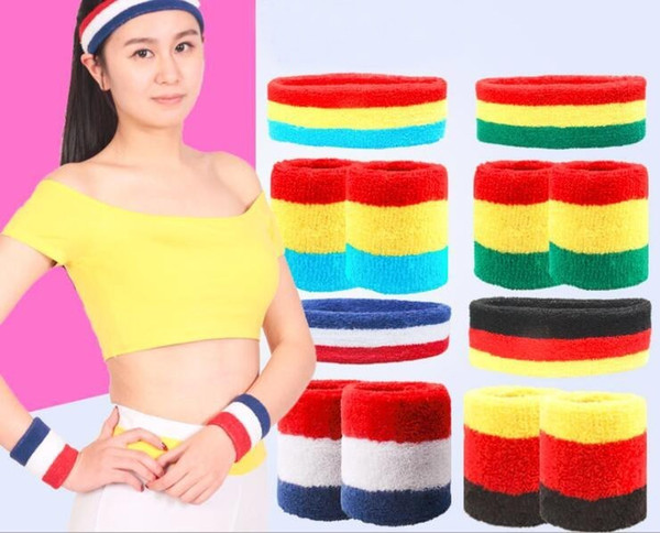 Rainbow Color Sports Accessories For Men Women Sweatband + Wristband Sweat Cuff Headbands For Football Basketball Tennis 10