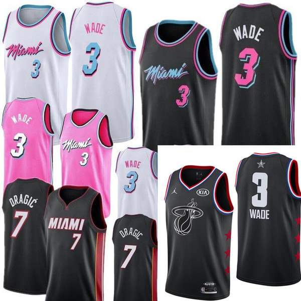 2019 Miami newest dwayne jersey 100% stitched Heat 3 Wade Embroidered Logo black white pink shorts mens Jersey