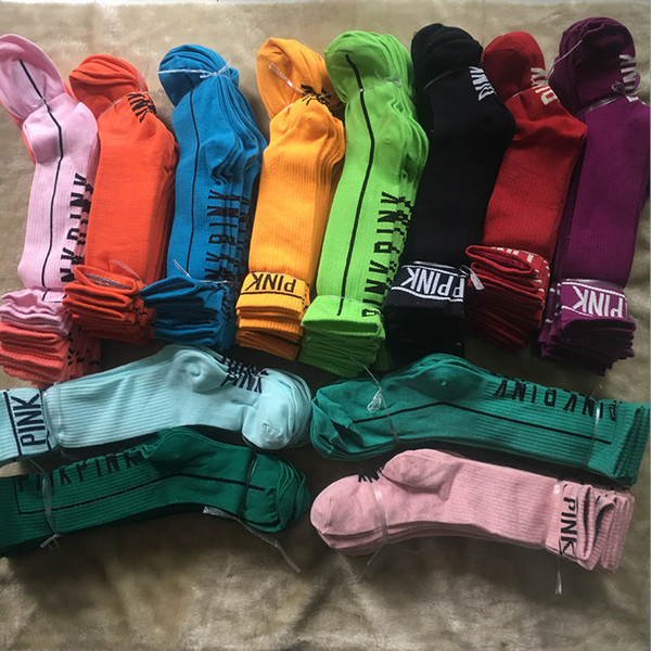 Women Girls Pink Stockings Knee High Socks Fashion Winter Cotton Socks Sports Football Cheerleaders Pink Letter Socks