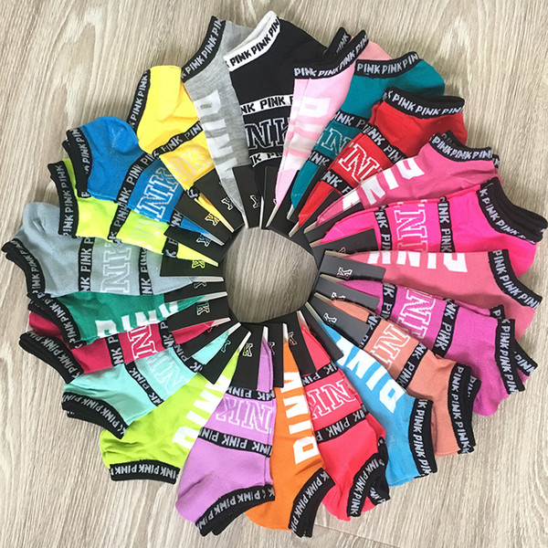 New Fashion Pink Socks Cotton Short Sock Sports Teenagers Cheerleader Basketball Soccer Ankle Socks Girls Women Stockings with Tags