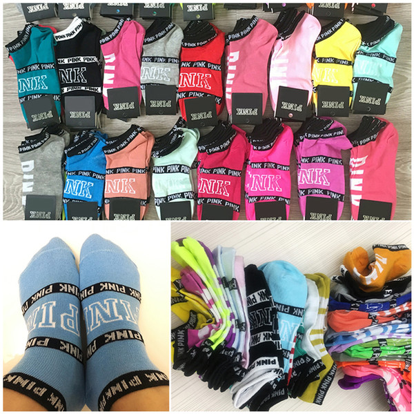 Wholesale Pink Letter Sock Sports Cheerleaders Basketball Soccer Ankle Socks Cotton Fashion Girl Sexy Pink Summer Short Socks With Tags