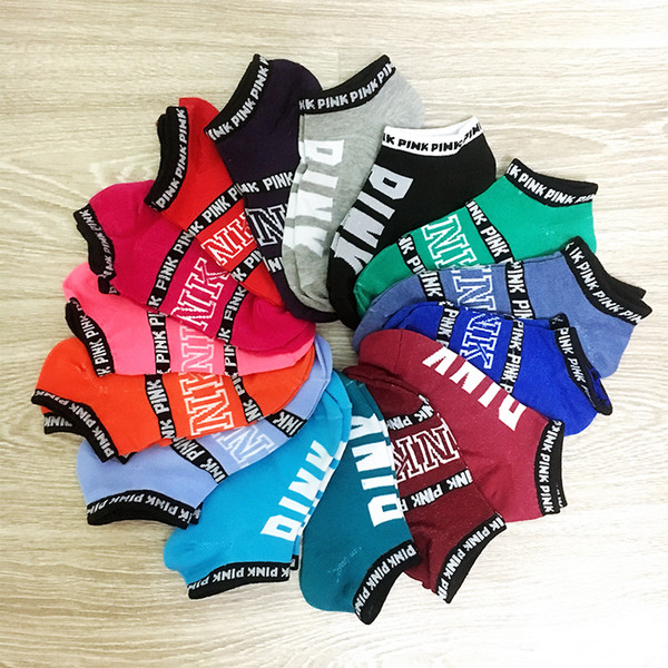 2019 Pink Letter Socks Fashion Sexy Girls Women Socks Soccer Sports Football Hosiery Cotton Ankle Short Socks