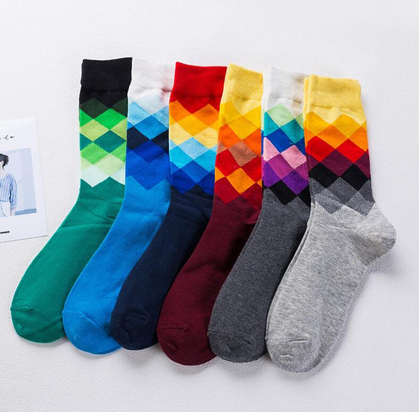 High Quality Brand Happy socks British Style Plaid Socks Gradient Color Men's Fashion Personality Winter Cotton Socks Wholesale