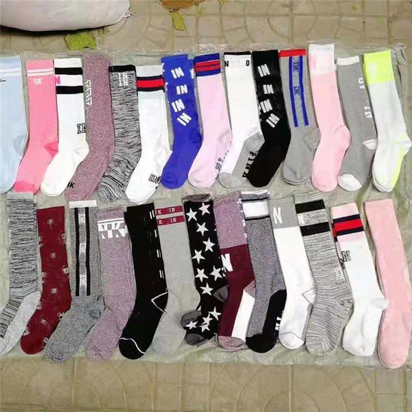 Pink Black Colors Stockings Ladies Women Long Socks Colorful Dress Skateboard Teenager Girls Knee High Stockings Sports Letters Socks