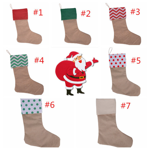 Christmas Stocking Gift Bag Stocking 30x45cm Christmas Tree Decoration Socks Xmas Stockings Linen 7 colors Fast shipping