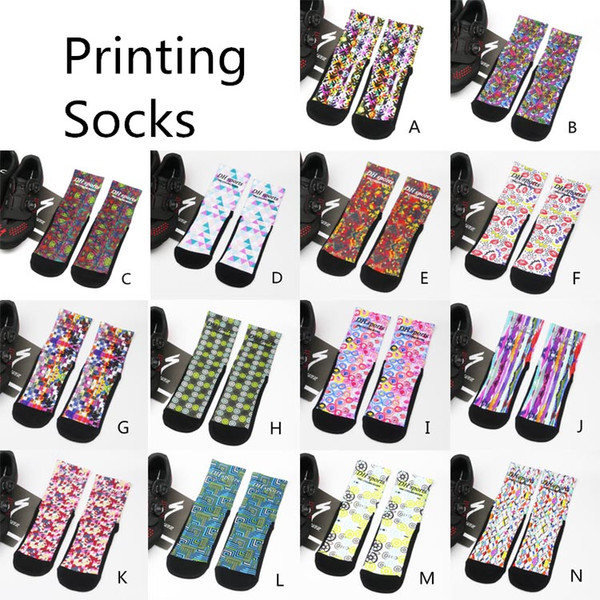 Adult Printing Stocking Profession Bike Middle Socks Men Outdoors Sports Running Basketball Cycling Socks Boys Long Socks Breathable