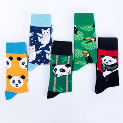 6Colors Funny Novelty Socks Mens Panda Socks Striped Plaid Sports Socks Men Combed Cotton Stockings good for gift