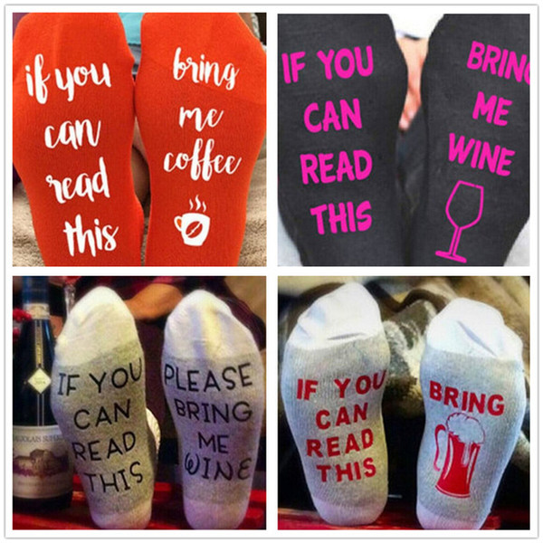 1pair=2pcs IF YOU CAN READ THIS Bring Me a Glass of Wine/Beer pink socks Christmas socks men women unisex