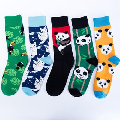 6Colors Funny Novelty Socks Mens Panda Socks Striped Plaid Sports Socks Men Combed Cotton Stockings