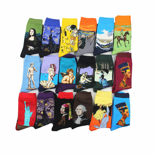 Novelty Famous Oil Painting Art Socks Women's Men's Street Graffiti Van Gogh Long Sock Winter Autumn Cotton socks for men