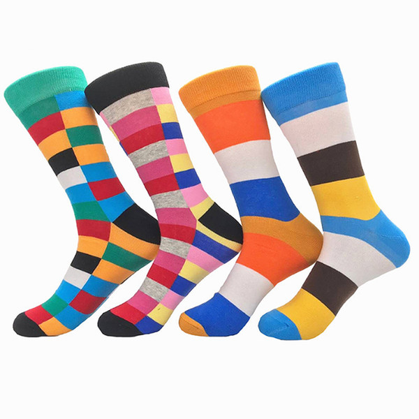 2018 autumn and winter new color men's tube cotton socks Women's contrast color checkered stripes couple socks Long Sock