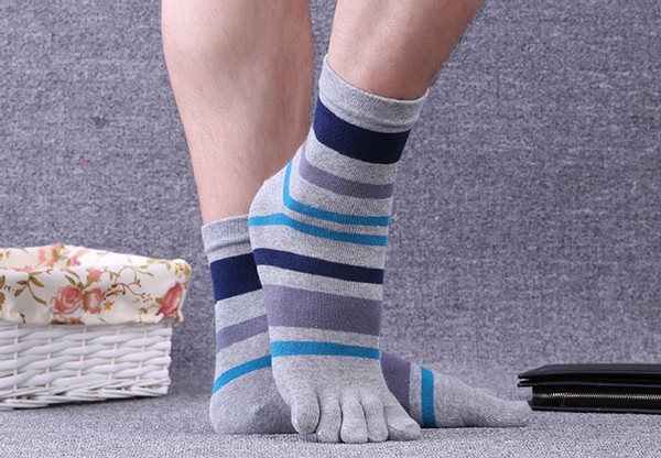 Mens pure Cotton Five Toe Socks Striped Contrast Colorful Patchwork Men 5 Finger Sock Breathable Outdoor sports socks Foot Heel Protection