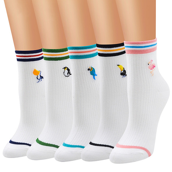 2018 New Fashion Cartoon Flamingo Women Cotton Socks Girl Harajuku Novelty Socks Embroidery Birds Cute Funny sports Socks