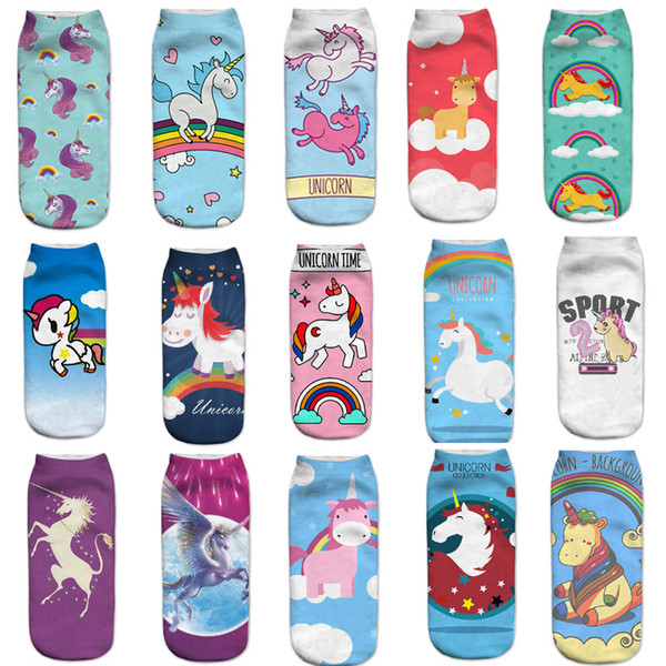 Women Ankle Socks unicorn Emoji Socks 3D printing Ankle socks cartoon Animal print Hip Hop Sock Female Thin Low Cut Ankle Sock