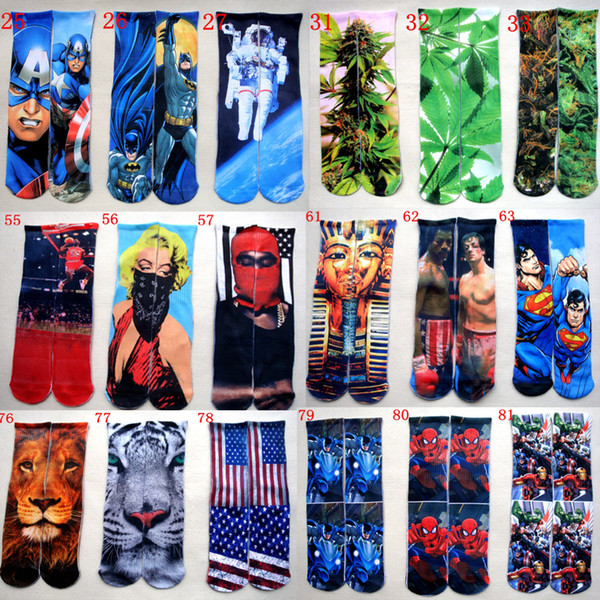 3D Socks Design Kids Women Men Hip Hop 3d Socks Breathable Skateboard Printed socks Fashion Men's Creative novelty Funny Stockings