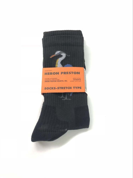 17FW Heron Preston Cranes Embroidery Basketball Socks Harajuku Cotton Skateboard Hip Hop High Street Sports Fashion Midtop Socks