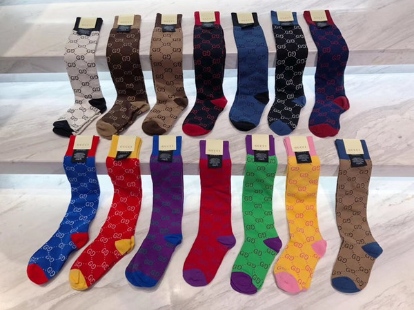 14 colors Designer sport cotton socks Fashion Spring Autumn fashion Vintage Golden slik wire Sock Middle Stocking one pair with Gift box