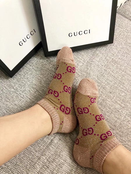13 Colors G GC newest Women Socks Fashion Brand Colorful golden silk short Socks for girl casual ladies sock stocking 1 Pair with gift box