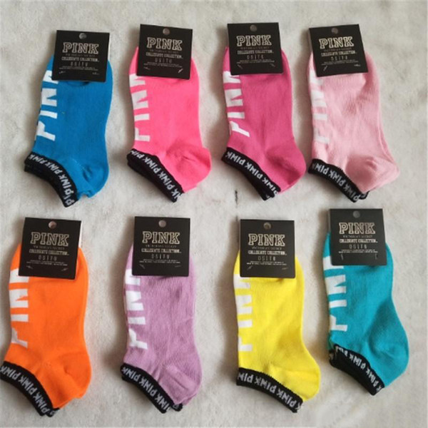 New Pink Letter ankle Socks with tag love Pink low-cut liners socks girls boat sock Hosiery Cotton sports Sock Europe America style stocking