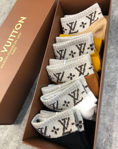 With Box Famous Letter Socks New Cotton Sock Summer Autumn Fitted Brand Design Invisible silk gold Boat Socks For Women 056