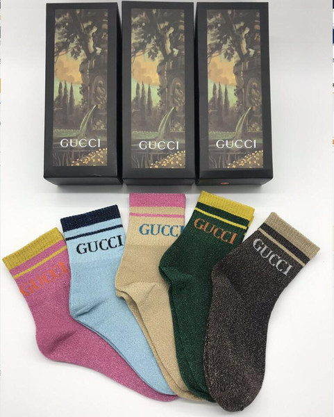 With Box Famous Letter long Socks New G gold silk Cotton Sock Fitted Brand Design socks stockings 074