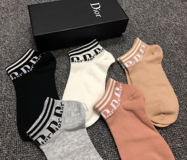 With Box Famous Letter Socks New Cotton Sock Slippers Summer Autumn Fitted Brand Design Invisible pure color Boat Socks For Women 034