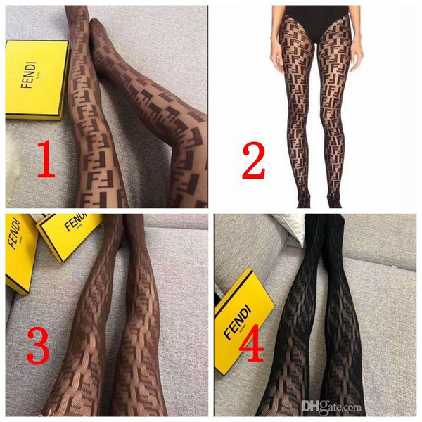 With retail box Full FF Letter Long Socks Transparent Pantyhose Europe and America Fashion Silk Stockings Sexy For Women 014