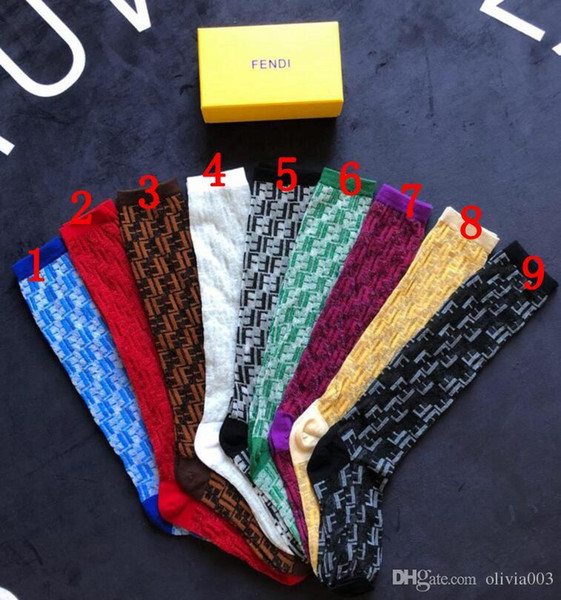 9 colors Summer Brand Long Stockings Fashion Sock With Gift Box Shows Socks White and Black FF letter Colors silk Socks