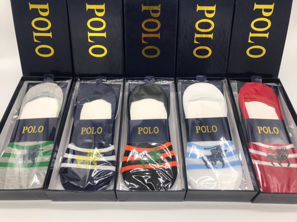 With Box Brand Unisex Boat Sock Fashion Cotton Breathable Sports Sock for Women men polo Fashion Striped Sock Slippers for Couple A19