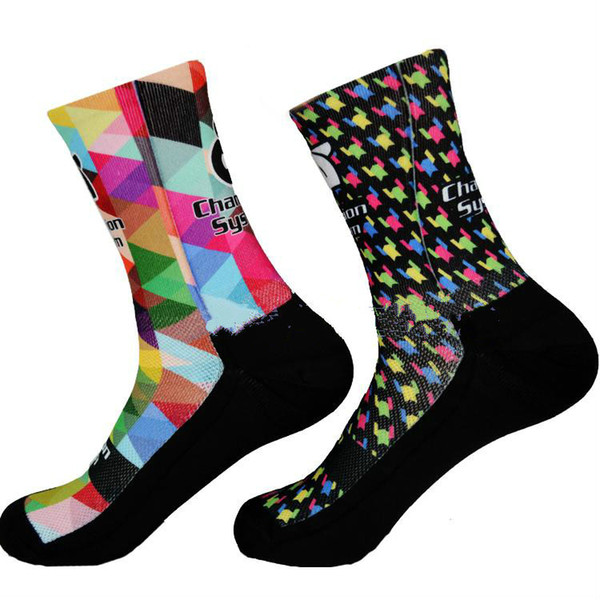 Champion System Printing Cycling Socks for Men and Women Pro Outdoor Sports Socks Semi-high Breathable Bicycle Riding Socks Fancy Hose