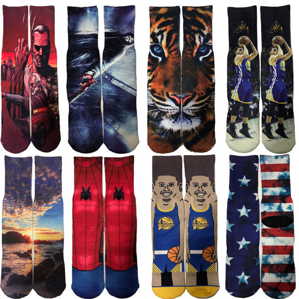 Cross-border special high-end 3D digital printing Stockings Super Tiger Stars Painted men's basketball Long socks thick painting towel socks