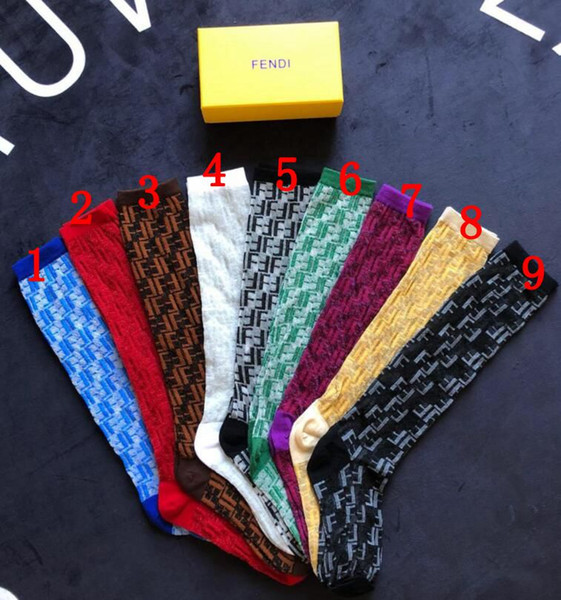 9 colors Summer Brand Long Stockings Fashion Sock With Gift Box Shows Socks White and Black FF letter Colors silk Socks