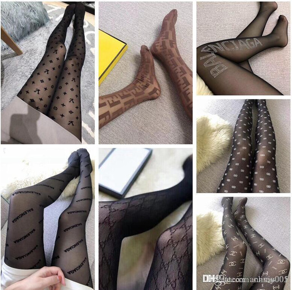 Retail Box Black Lace Hollow Out Pantynose Sexy Mesh Hose Hot Sale European and American Letter Long Leggings Socks