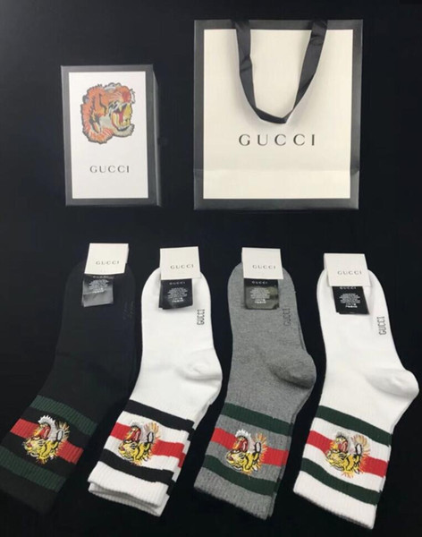 With Box and bag Famous letter G Socks Cotton Sport Sock Tiger Wolf Fitted Brand Letter For men women G Design Socks A38