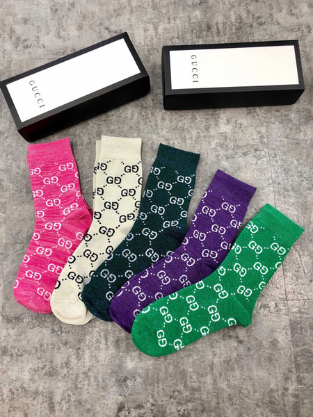 Retail box Famous G Luxury letter Socks stockings for Women Fashion Designer Ladies Cotton Brand Unisex Gold silk Sport Sock A04