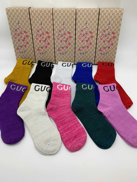 Retail box Famous G Luxury letter Socks stockings for Women Fashion Designer Ladies Cotton Brand Unisex Gold silk Sport Sock A06