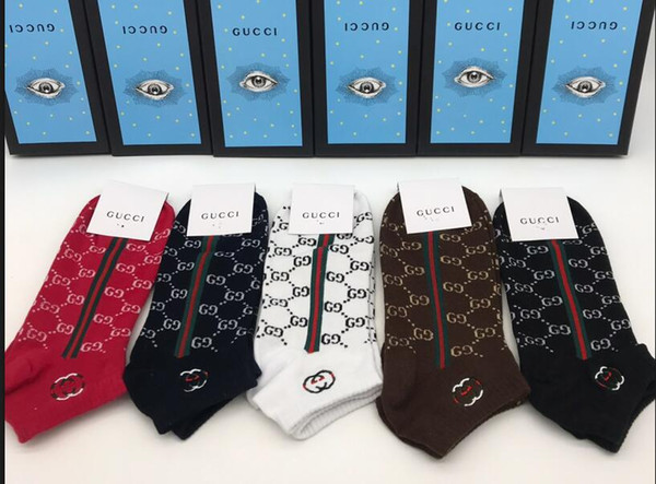 With Box Famous letter G Socks Cotton Sport Sock Summer Autumn Fitted Brand Letter For men women Gold silk Design Invisible Boat Socks A32