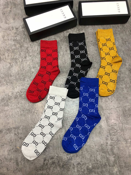 Retail box Famous G Luxury letter Socks stockings for Women Fashion Designer Ladies Cotton Brand Unisex Gold silk Sport Sock A05