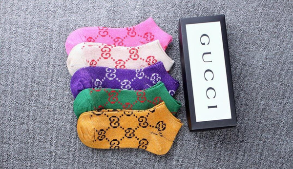 With retail box Luxury Unisex short Socks Gold silk Brand Design Sports Socks Fashions colorful G letter Comfortable Casual Socks A08
