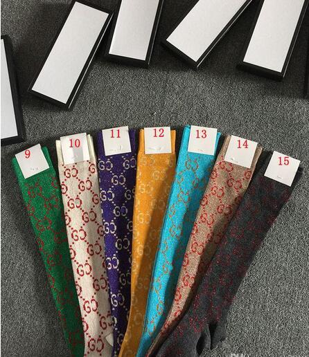 Hot sale 15 colors gc bb women golden silk stockings letter jacquard luxury ladies leggings sexy socks with box hight quality size free