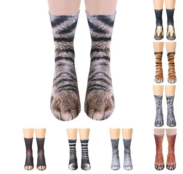 Unisex 3D Animal Paw Feet Printing Adult Kids Socks Men Women Big Kids Digital Simulation Animal Foot Hoof Print Mid-calf Sock Sports Socks