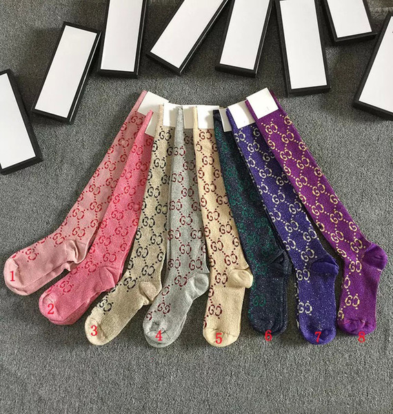 1 pairs/box women stockings G letter jacquard golden silk knitted ladies socks hight quality stockings 15 colors with gifts box