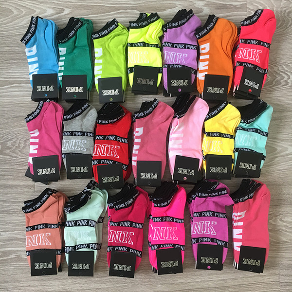 Fashion Pink Socks Adult Cotton Short Ankle Socks Sports Basketball Soccer Teenagers Cheerleader New Sytle Girls Women Sock with Tags