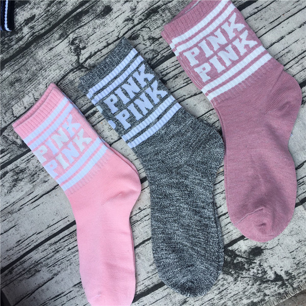 Pink Sports Socks Knitted Cotton Campus Sports Socks Mid-Calf Knee Skateboard Football Sneakers Sock for Women and Girls DHL Shipping